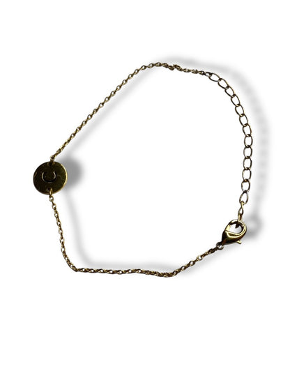 Delicate Goldtone Chain Bracelet "C" Charm Medal 5.5-7.5"