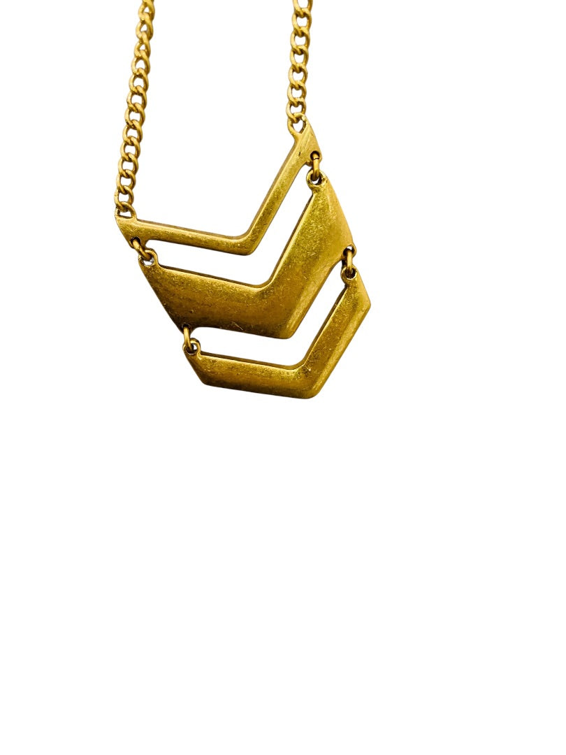 Vintage J.Crew Chevron Goldtone Rhinestone Necklace Art Deco Style