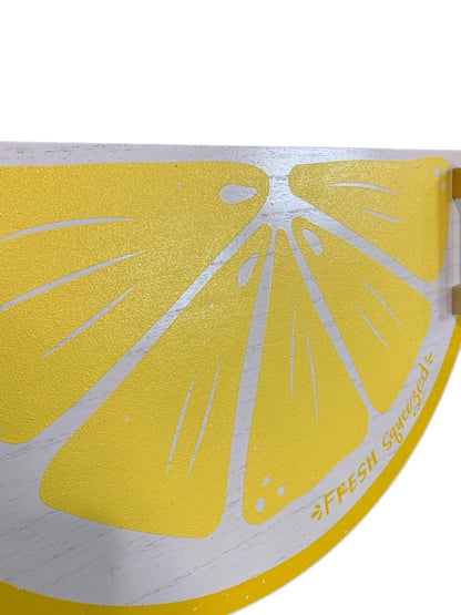 Lemon Slice Handled Serving Tray Yellow White Wooden 17" x 9.5"