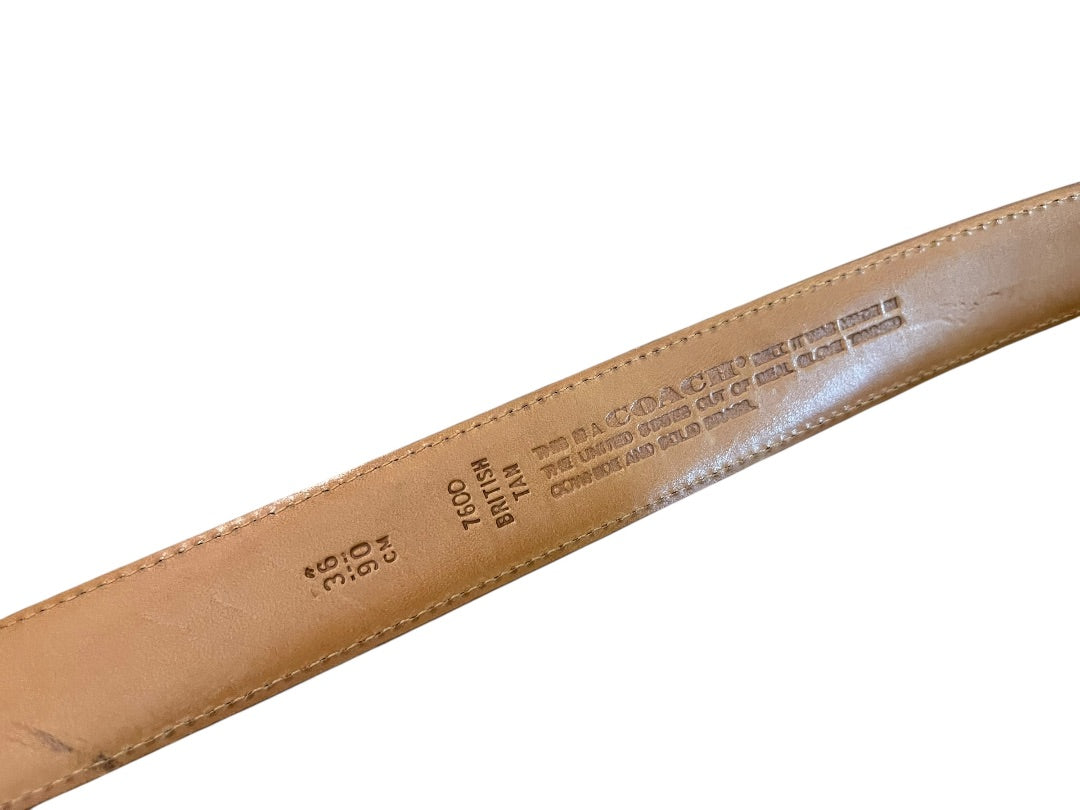 Size 36 Coach British Tan 7600 Brass Buckle Belt USA Made 1.25"