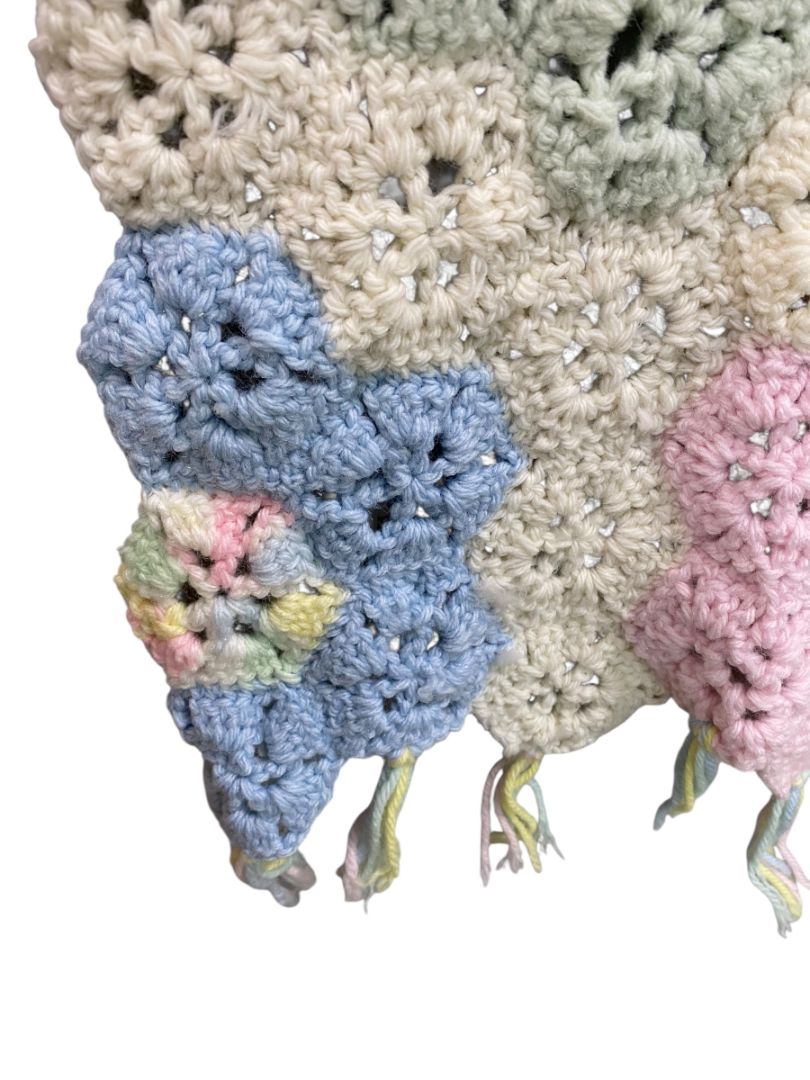 Vintage Crochet Baby Blanket Pastels Floral 40" Square Handmade
