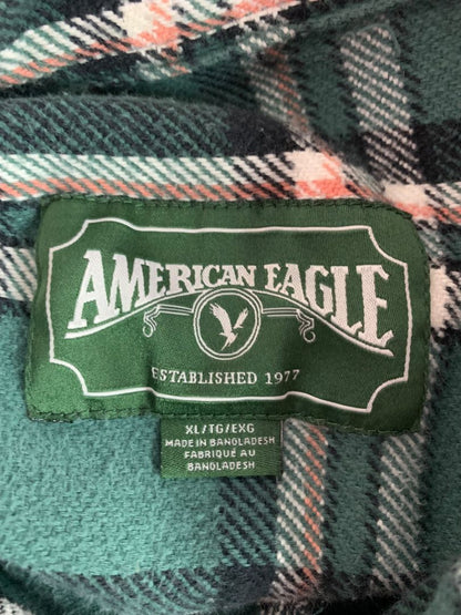 XL American Eagle Mens Button Up Heavy Weight Flannel Green Plaid