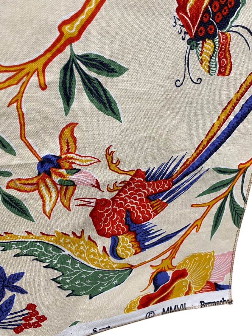 Brunschwig Fils 1 Piece Fabric Linen Cotton Blend 35 x 27.5" Selvage Flora Fauna