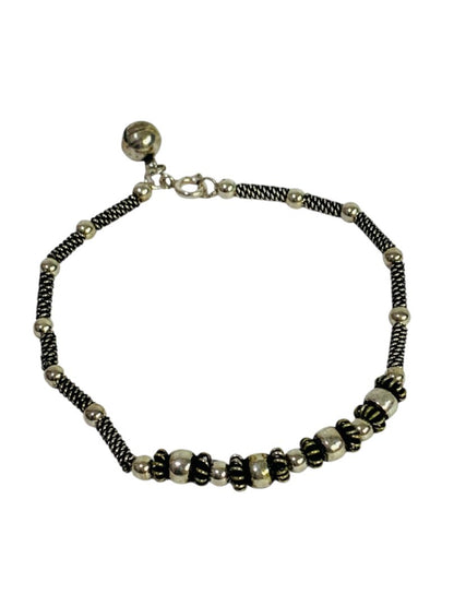 Silvertone Chain Beaded Bracelet 7.75" Spring Clasp