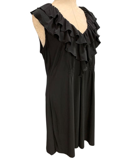 XL Tiana B Black Dress V-Neck Ruffle Sleeveless Polyester Blend
