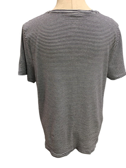 XL Talbots Tee Womens Navy Blue White Striped V-Neck Tshirt