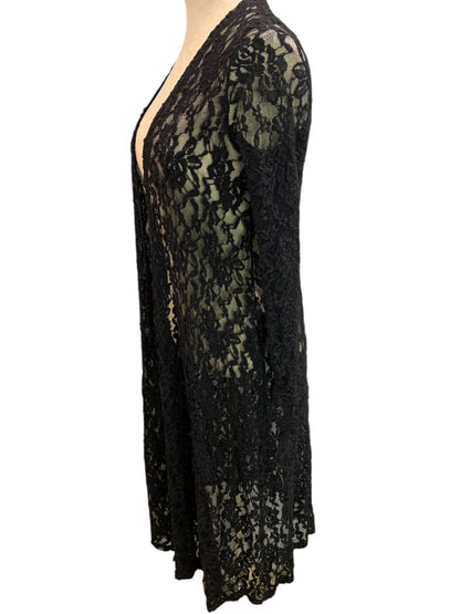 Small LulaRoe Womens Sarah Duster Cardigan Black Stretch Lace