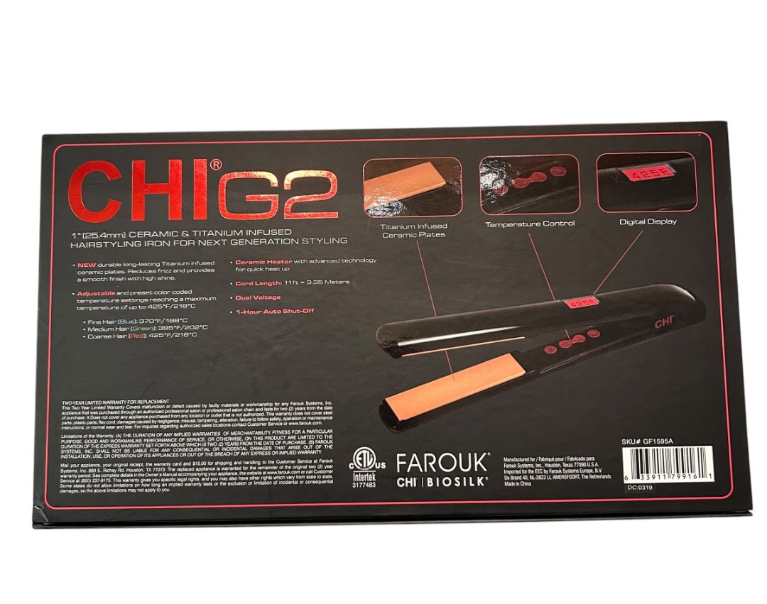 Chi G2 Professional Flat Iron Ceramic And Titanium 1 Inch Hairstyling Iron New