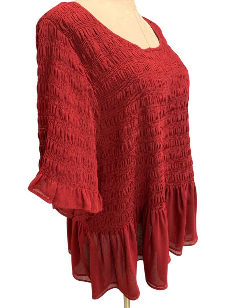 Size 4X Torrid Womens Burgundy Smocked Short Sleeve Pullover Blouse