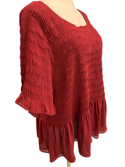 Size 4X Torrid Womens Burgundy Smocked Short Sleeve Pullover Blouse