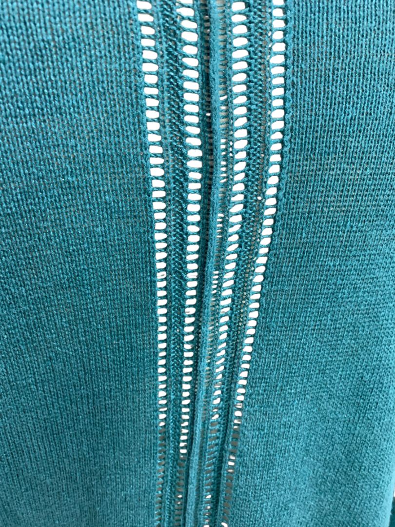 Large Eileen Fisher Womens Linen Teal Cardigan Sweater Pockets Open