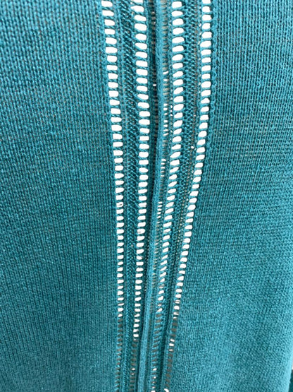 Large Eileen Fisher Womens Linen Teal Cardigan Sweater Pockets Open