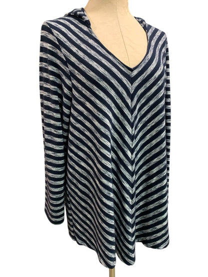 Size 18/20 Avenue Womens Navy Blue Hooded V-Neck Tshirt Long Sleeve