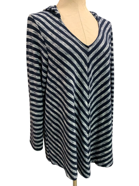 Size 18/20 Avenue Womens Navy Blue Hooded V-Neck Tshirt Long Sleeve