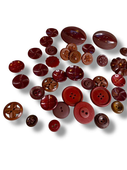 Lot of 36 Midcentury Buttons Assorted Burgundy Brown Styles Craft Sew