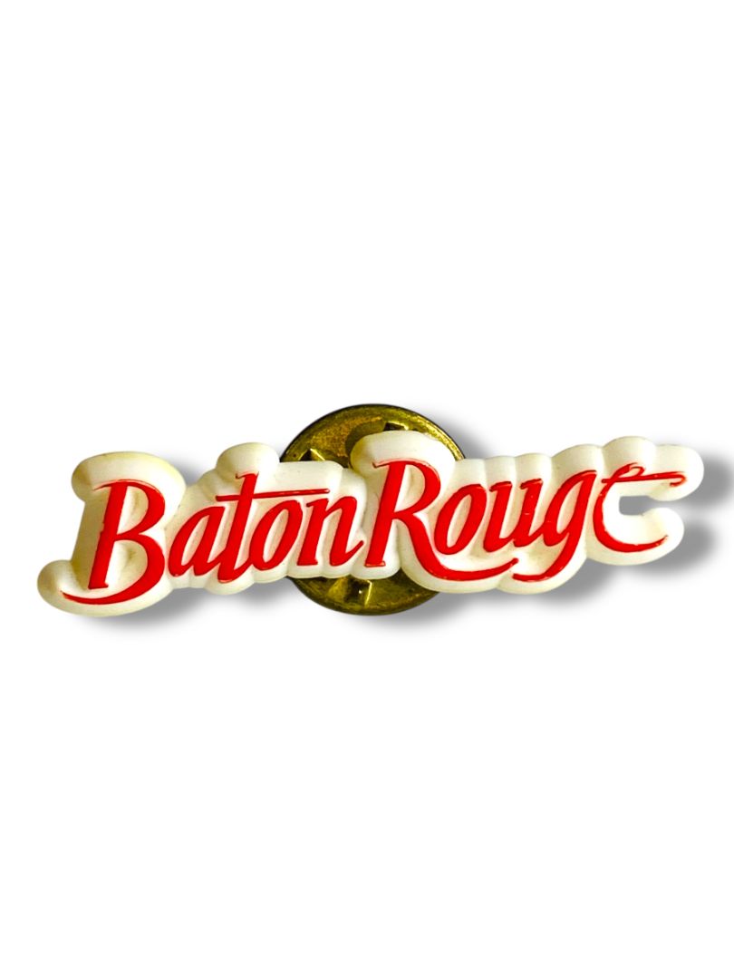 Vintage Lapel Pin Baton Rouge Louisiana Red White 1.25"