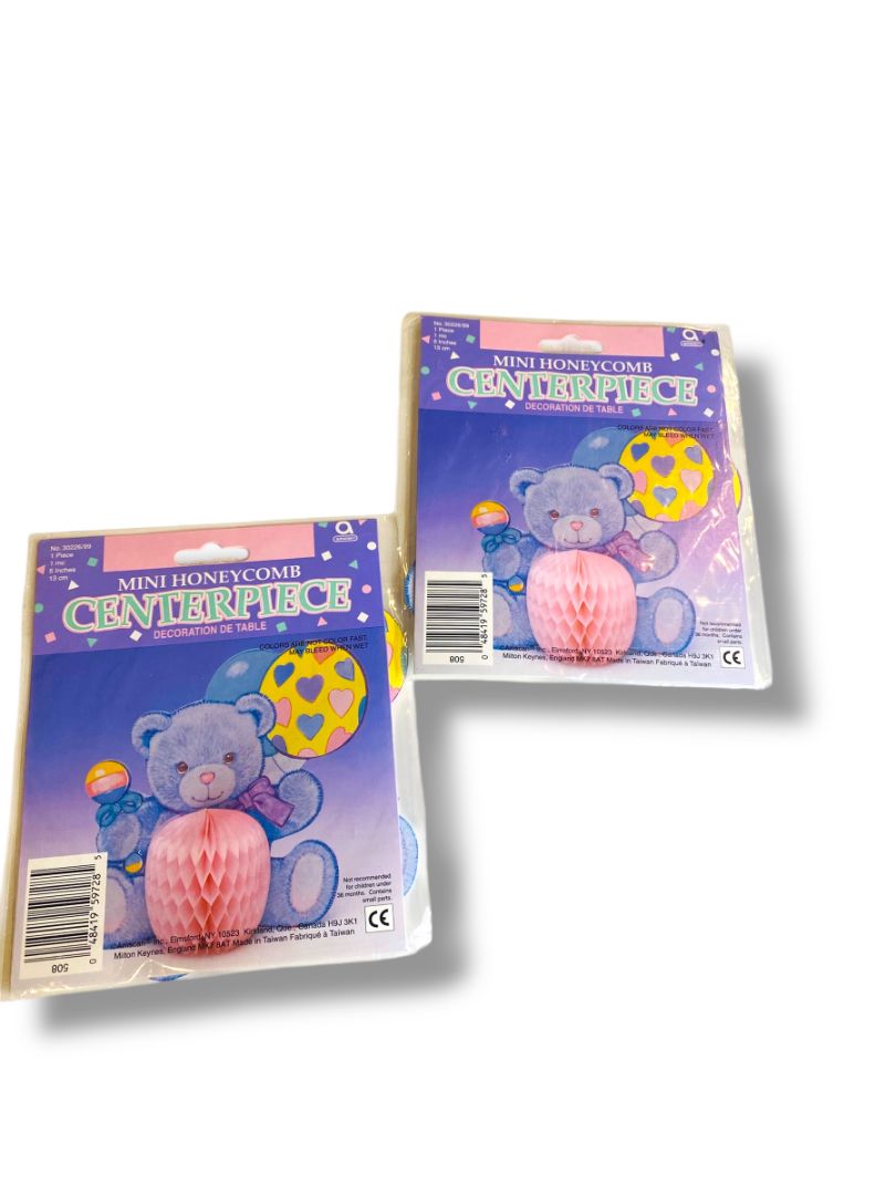 Vintage Baby Shower Honeycomb Centerpieces (2)  5" Teddy Bear New