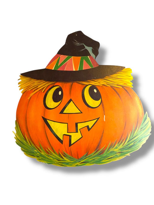 Vintage Halloween Cutout Decoration Scarecrow Jack O Lantern 16"