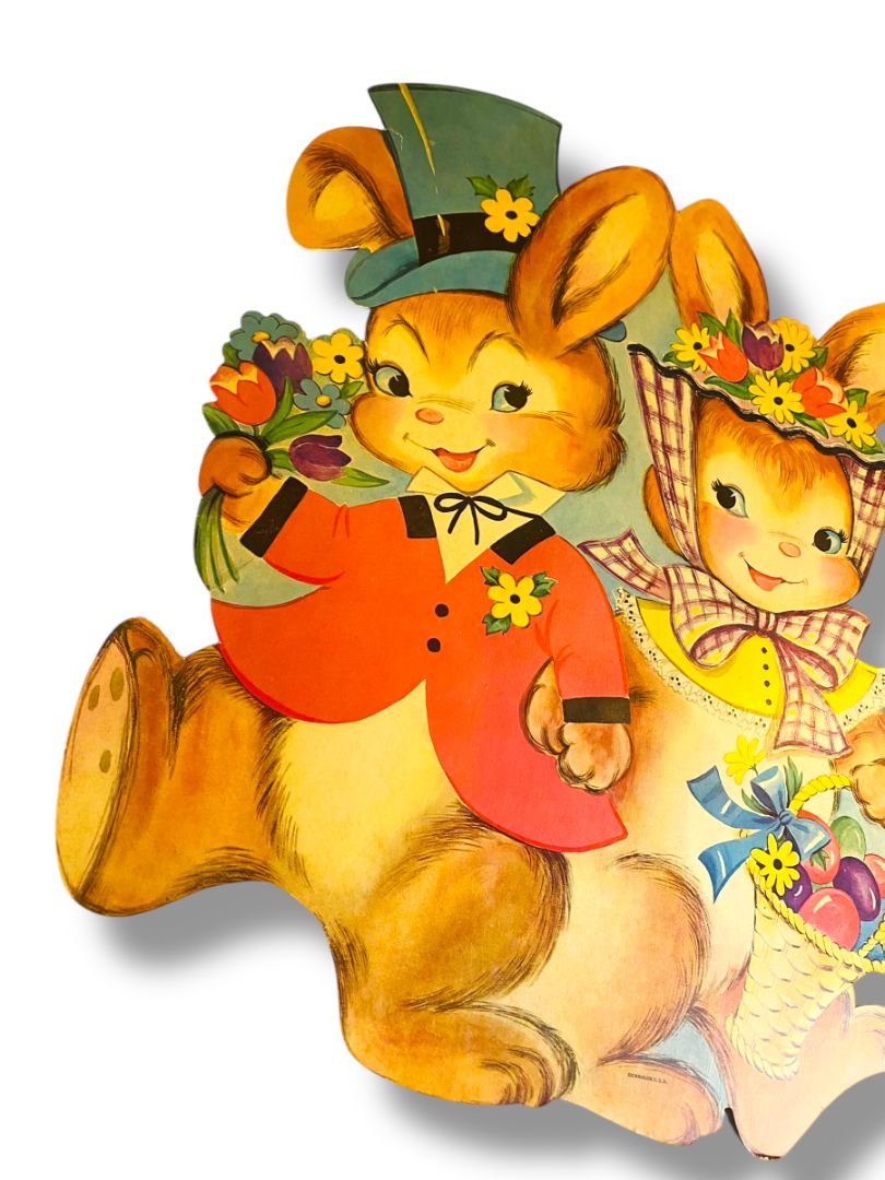 Vintage Dennison Bunny Rabbit Couple  Diecut  16" Retro Easter