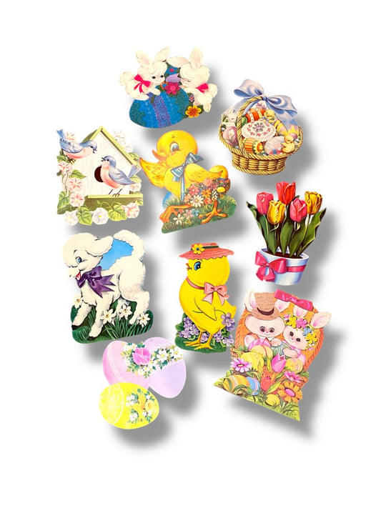 Vintage Easter Diecut Decor Lot of 9 Pieces 11" Each Lamb Flower Retro