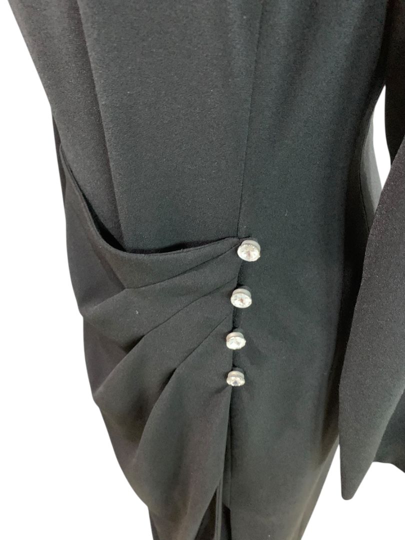 Size 10 Evan Picone Evening Dress Black Long 1990s Rhinestone Decorative Buttons