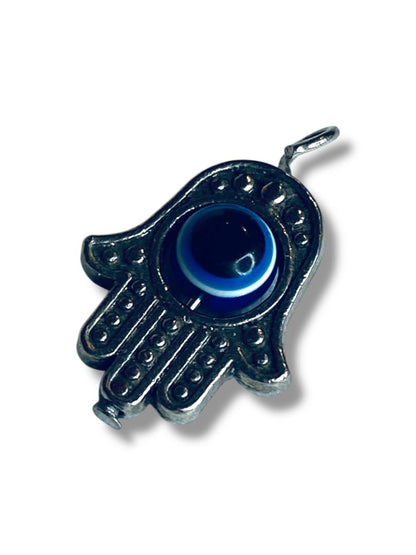 Hamsa Hand Small Pendant Silvertone Blue Swiveling Evil Eye 17mm (.6")