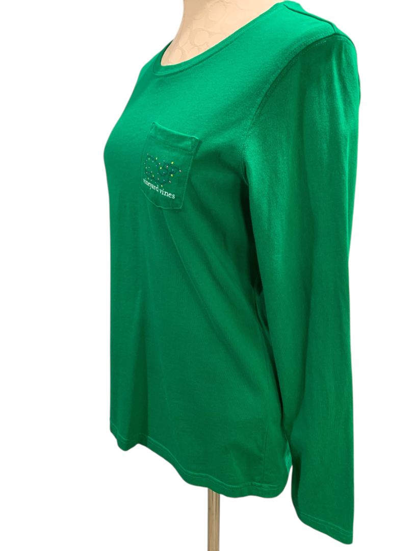 Medium Vineyard Vines Womens Holiday 2015 Green Long Sleeve Tshirt