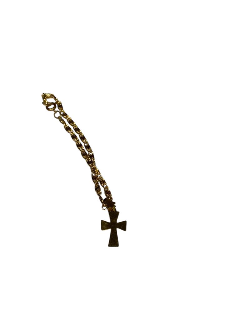 Vintage Goldtone Cross Charm Bracelet 6" Spring Clasp