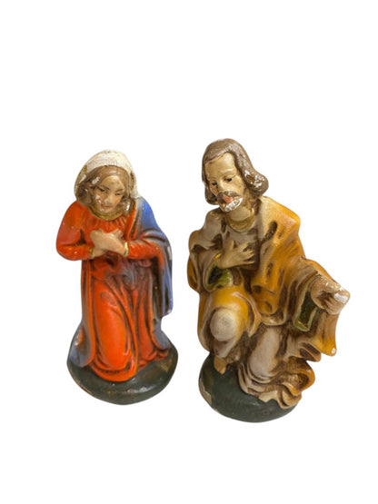 Vintage Mary and Joseph Hollow Plaster Nativity Figurine Western Germany 4"