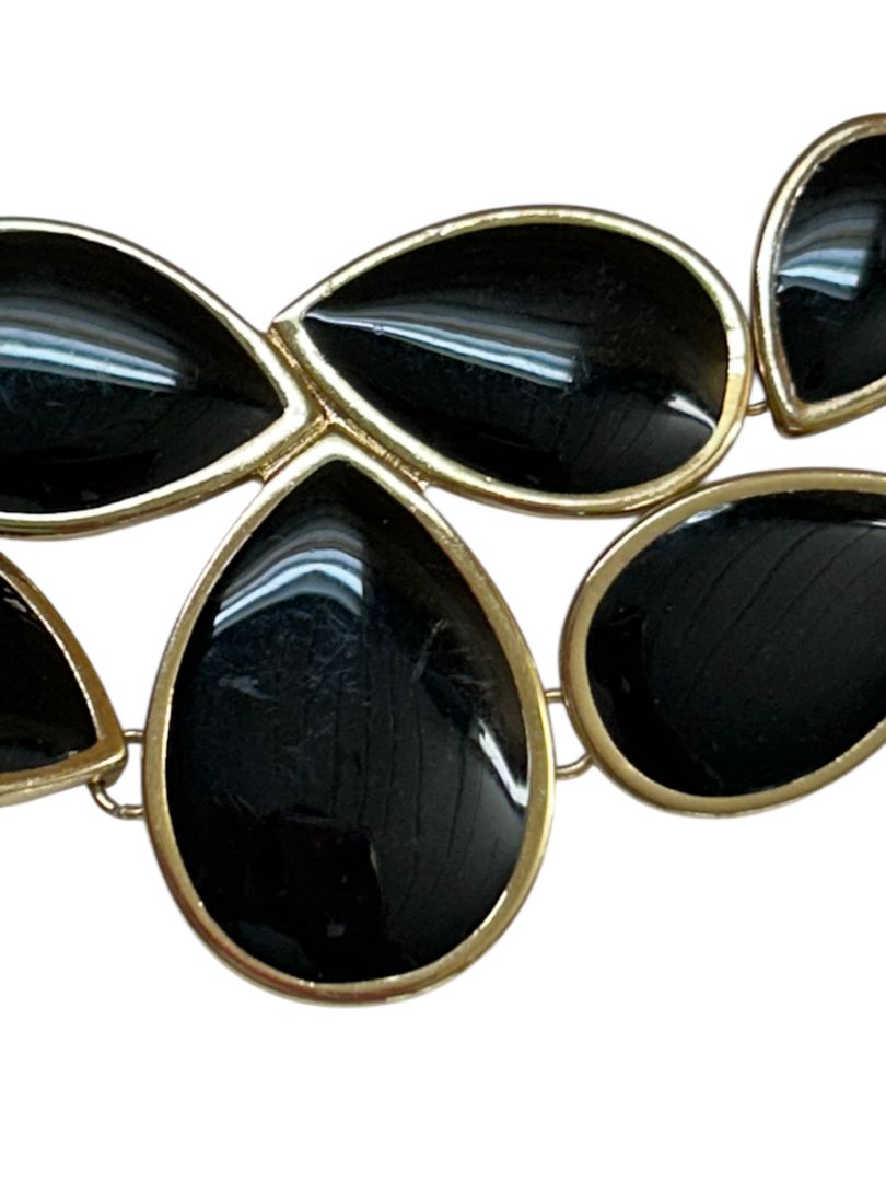 Premier Designs Statement Necklace Black Goldtone 20" Lays Flat