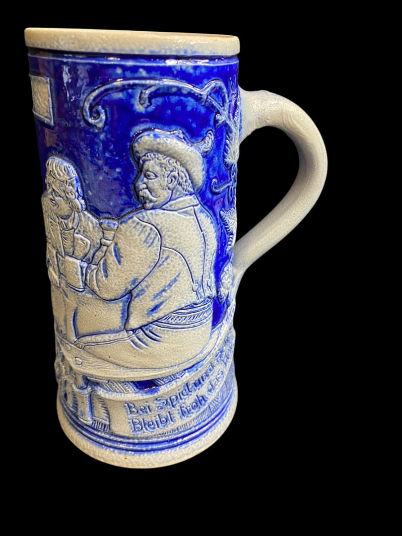 Vintage Germany Stoneware Stein Salt Glazed Mug Cobalt .5 Liter
