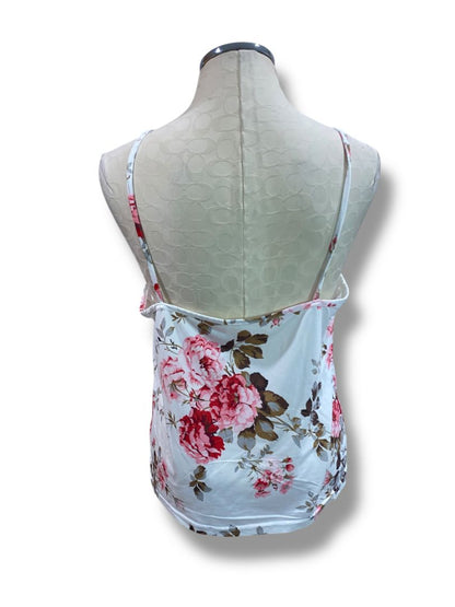 Size 1XL Womens 3 Piece Pajama Set Cami Robe Pants White Rose Print Soft