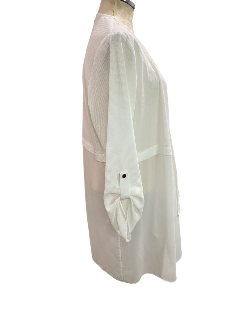 Size 12/14 Chicos Travelers Womens Off White Sheer Cardigan Waterfall Open
