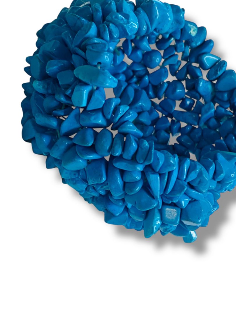 Turquoise Chip Bead Bracelet 1.25" Wide Cuff Stretch