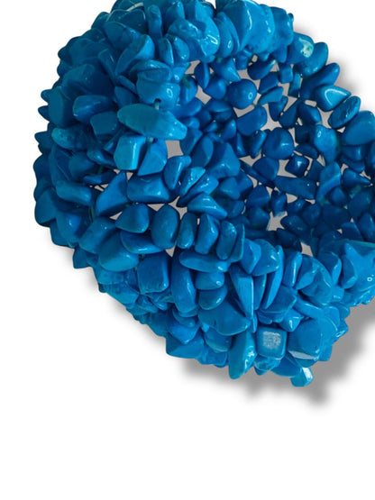 Turquoise Chip Bead Bracelet 1.25" Wide Cuff Stretch