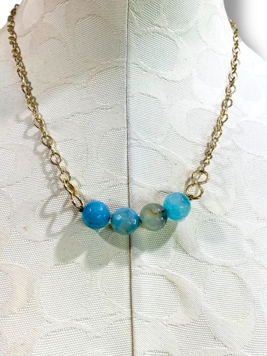 Goldtone Chain Blue Beaded Necklace 20"