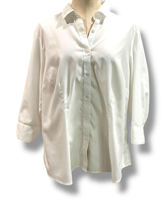 Size 1X (18) Coldwater Creek No Iron Womens White Button Up Shirt 3/4 Sleeve
