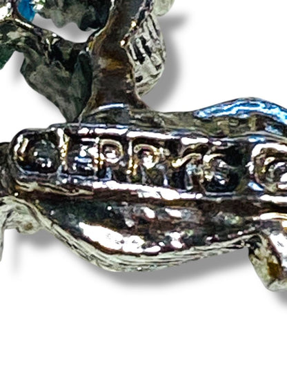 Vintage Signed Gerrys Brooch Pin Turtle Silvertone Turquoise Pendant 2.1"