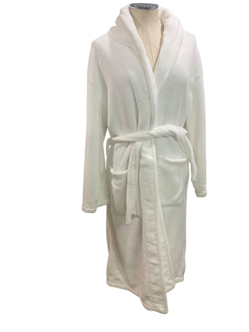 One Size White Belted Womens Robe Fleece Fluffy Pockets