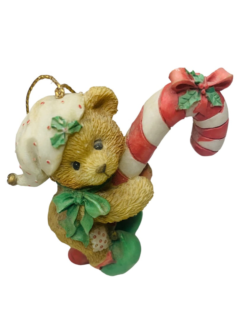 1995 Enesco Priscilla Hilman Cherished Teddie  Christmas Ornament Candy Cane 3"