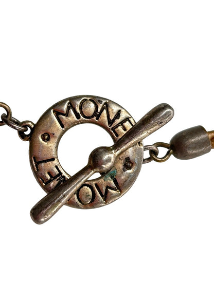 Signed Monet Green Bead on Silk 23" Statement Necklace Toggle Clasp