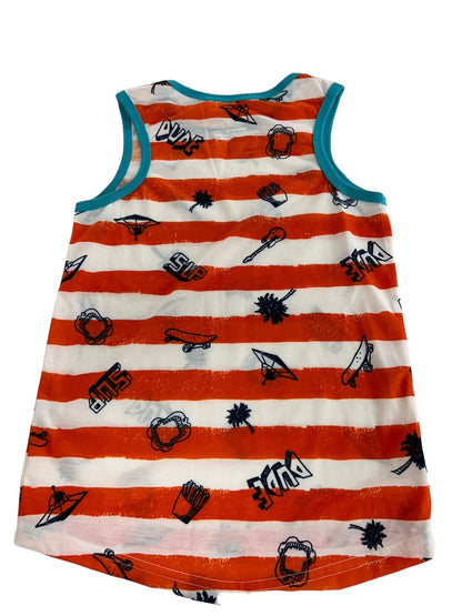 Small (6/7) Wonder Nation Boys Striped Tank Top Orange Teal Print