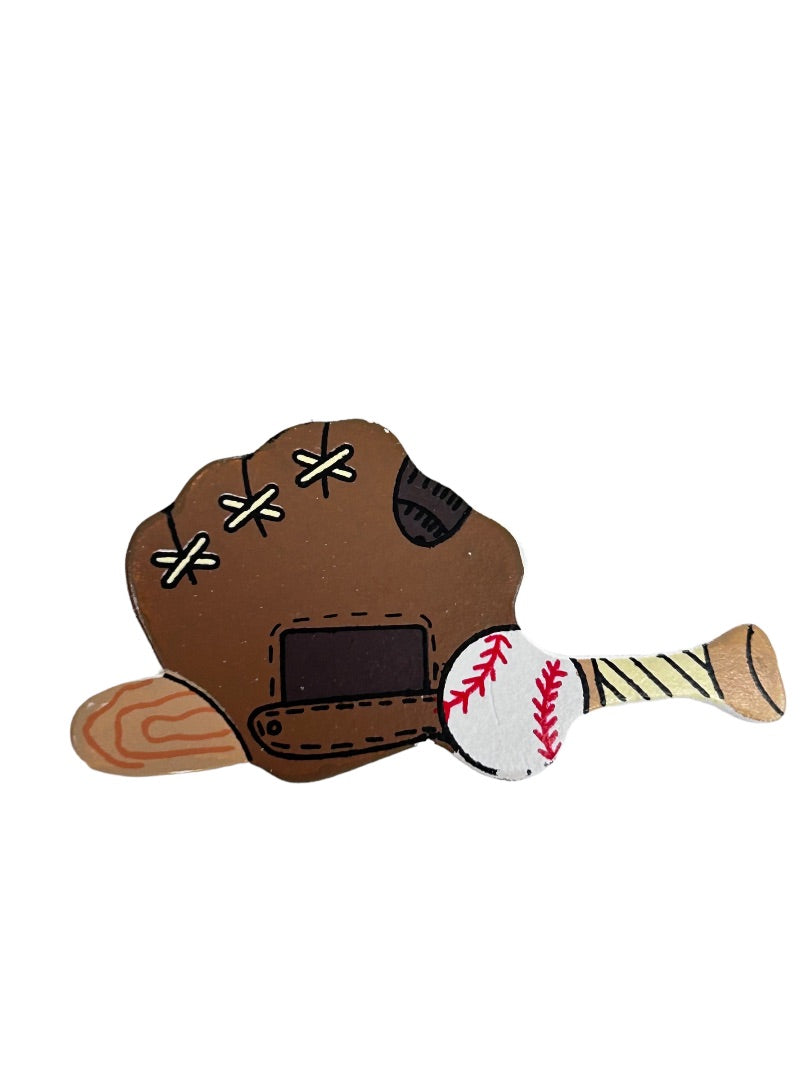 Set of 3 Plastic Pins Baseball Glove Ball Bat and Basketball