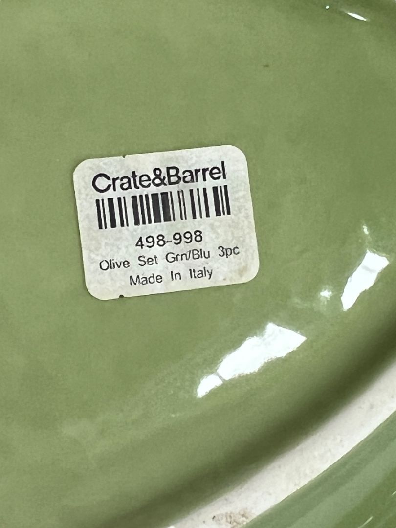 Crate & Barrel Italian Pottery Olive Serving Set