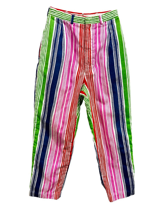 Y2K Corner House Striped Vibrant Color Lined Pants Women's Straight Leg Pockets