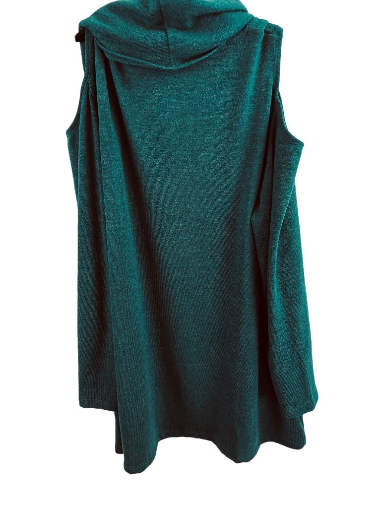 1X Attitudes by Renee Blue Green Cold Shoulder Cowl Neck Sweater