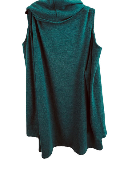 1X Attitudes by Renee Blue Green Cold Shoulder Cowl Neck Sweater