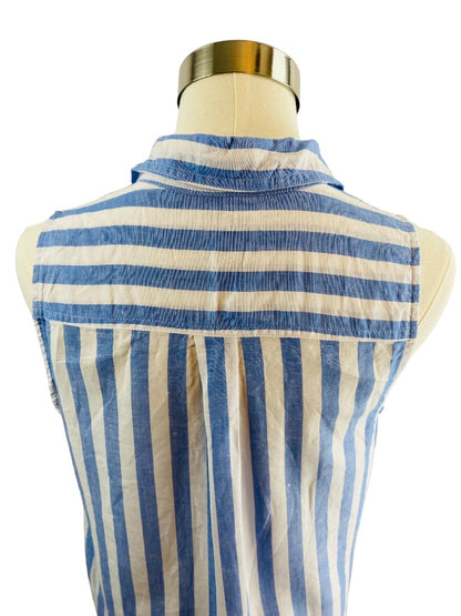 XXS J.Crew Womens Blue White Stripe Sleeveless Linen Blend Pullover Tunic Blouse