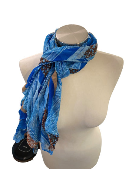 Lightweight Blue Pattern Summer Scarf 31" x 80" Womens Wrap Shawl