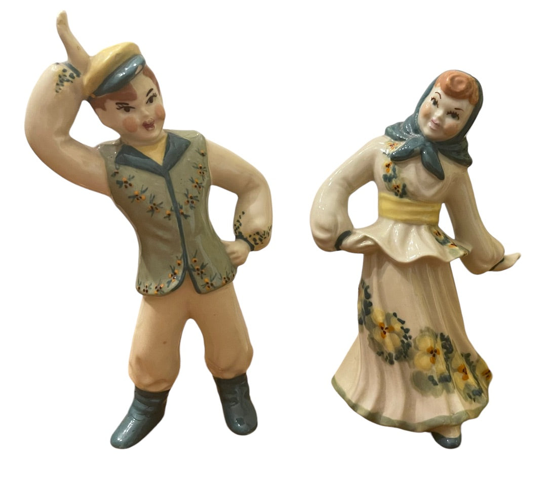 Vintage East European Dancers Ceramic Man Woman Figurines Traditional 6.5"h